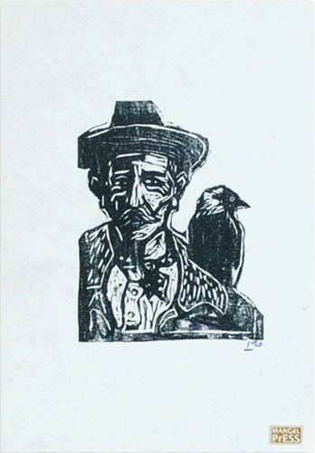 Billy Childish - Man With Jackdaw Woodcut