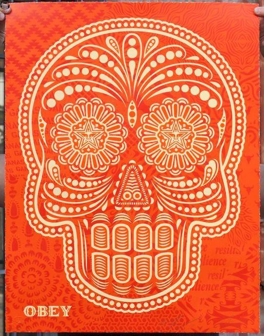 Shepard Fairey - Day of the Dead - Orange Collage Edition