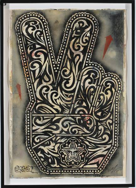 Shepard Fairey - Peace Fingers - Hand Painted Edition