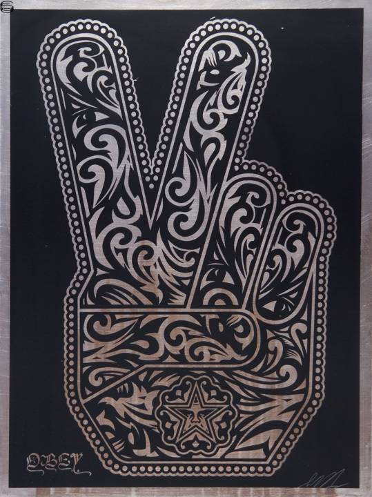 Shepard Fairey - Peace Fingers - Metal Edition