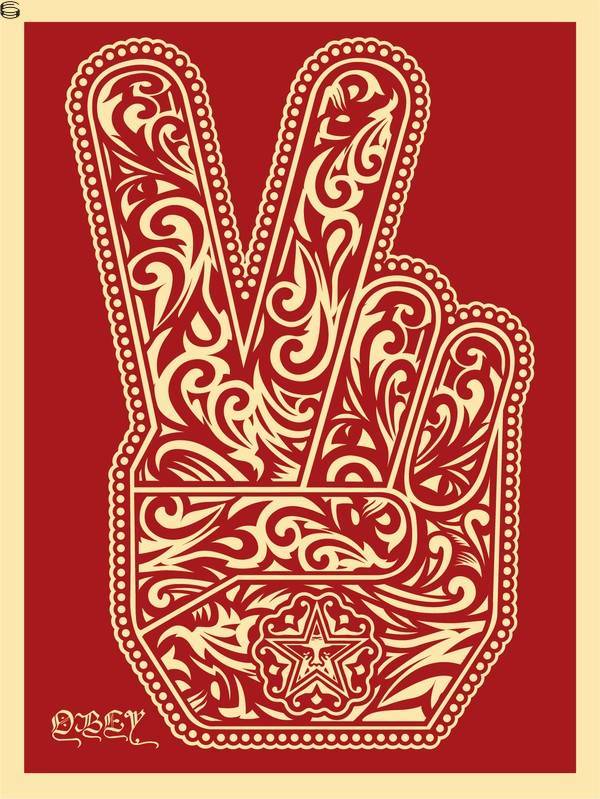 Shepard Fairey - Peace Fingers - Red-Cream Edition