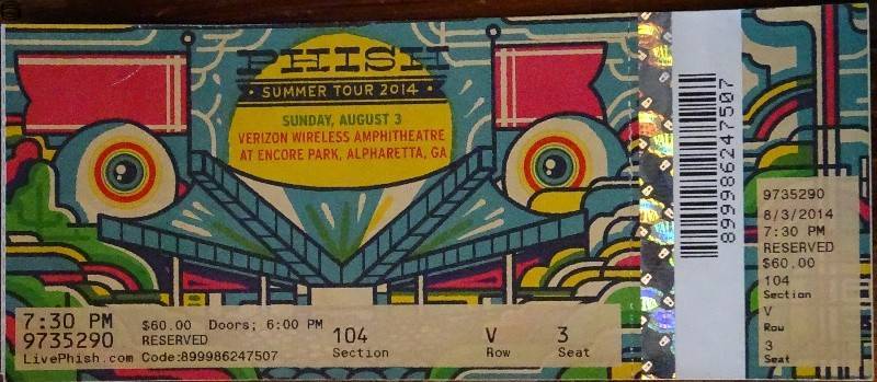 Phish Ticket Alpharetta 08/03 14