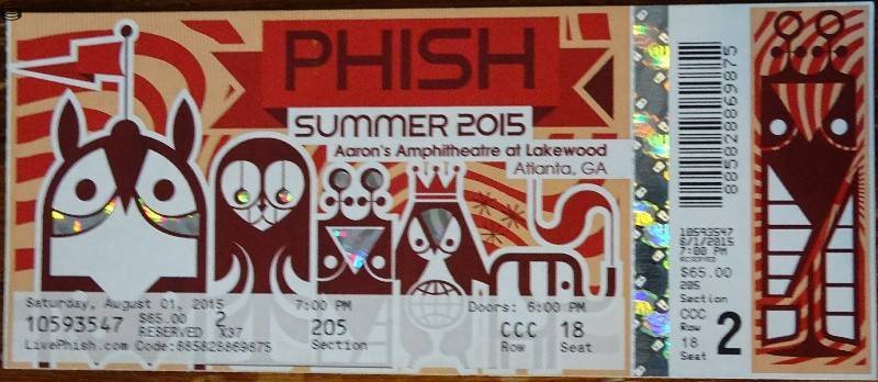 Phish Ticket Atlanta 08/01 15