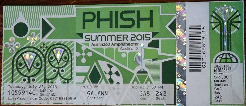 Phish Ticket Austin 07/28 15