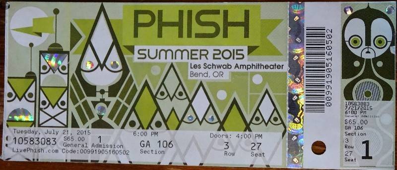 Phish Ticket Bend 07/21 15