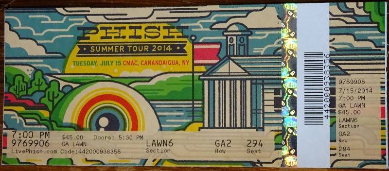 Phish Ticket Canandaigua 07/15 14