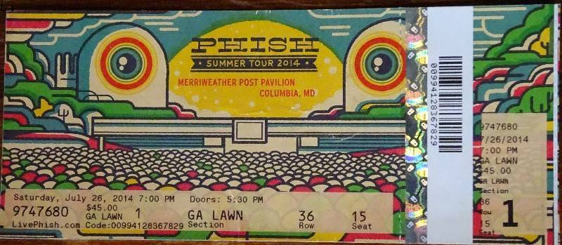 Phish Ticket Columbia 07/26 14