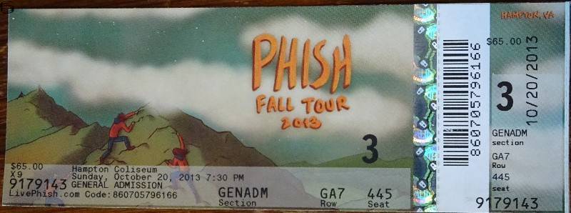 Phish Ticket Hampton 10/20 13