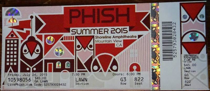 Phish Ticket Mountain View 07/24 15