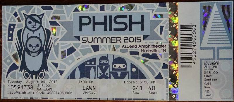 Phish Ticket Nashville 08/04 15