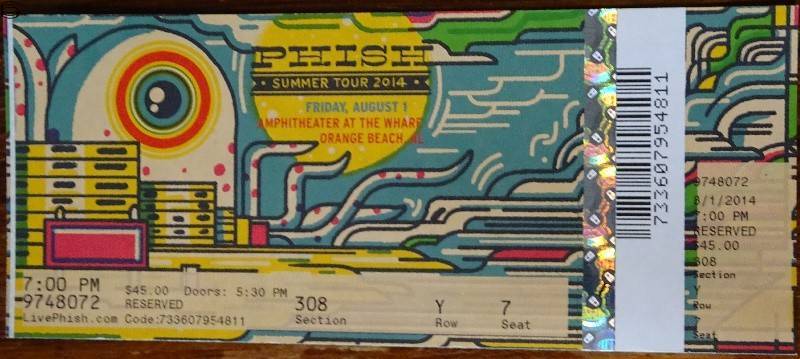 Phish Ticket Orange Beach 08/01 14