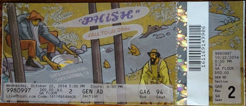 Phish Ticket Santa Barbara 10/22 14