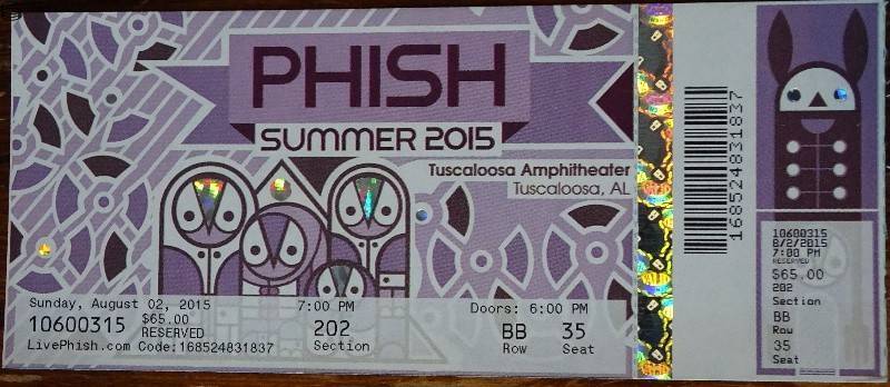 Phish Ticket Tuscaloosa 08/02 15