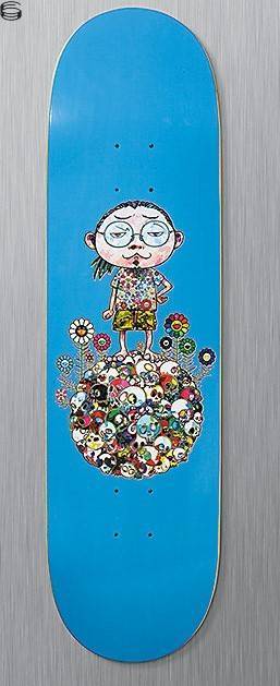 Portrait blue flowers skulls Skate Deck 15