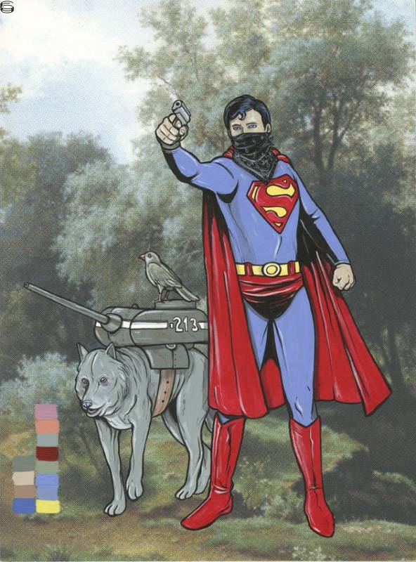 Untitled (Superman w/ Gun and Wolf)
