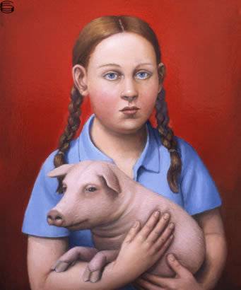 Girl Holding a Pig 99