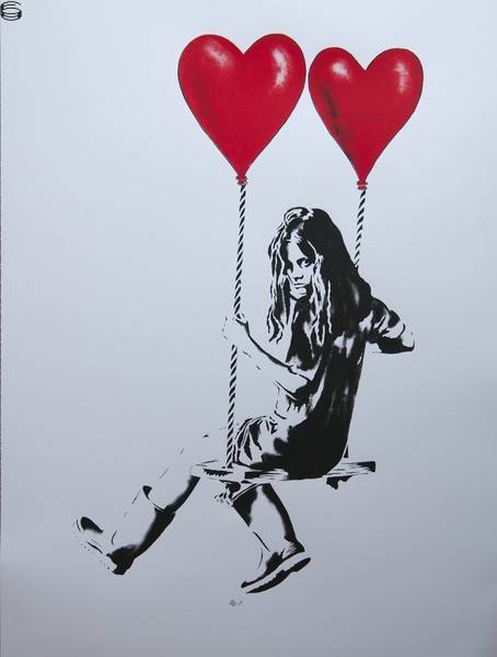 Girl on a Swing With Balloons