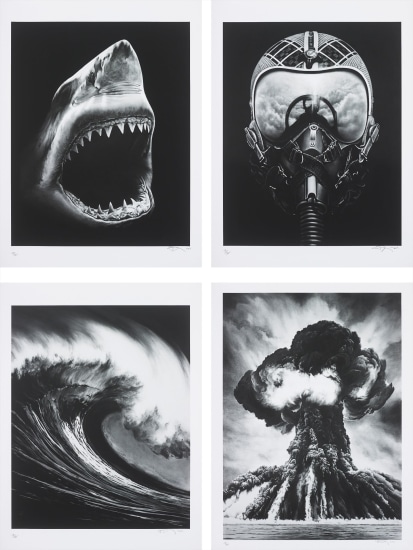 Untitled (Shark 5); Untitled (Ulysses); Spanish Blood (Lion's Gate); and Russian Bomb (Semipalatinsk)