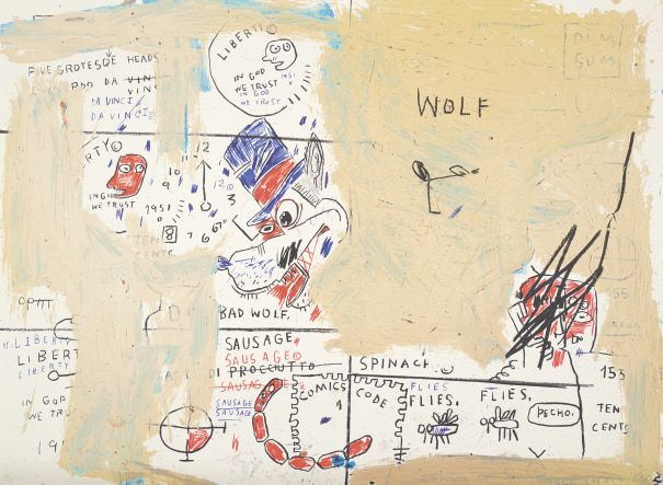 Jean-Michel Basquiat - Wolf Sausage, King Brand, Dog Leg Study and Undiscovered Genius - Wolf Sausage