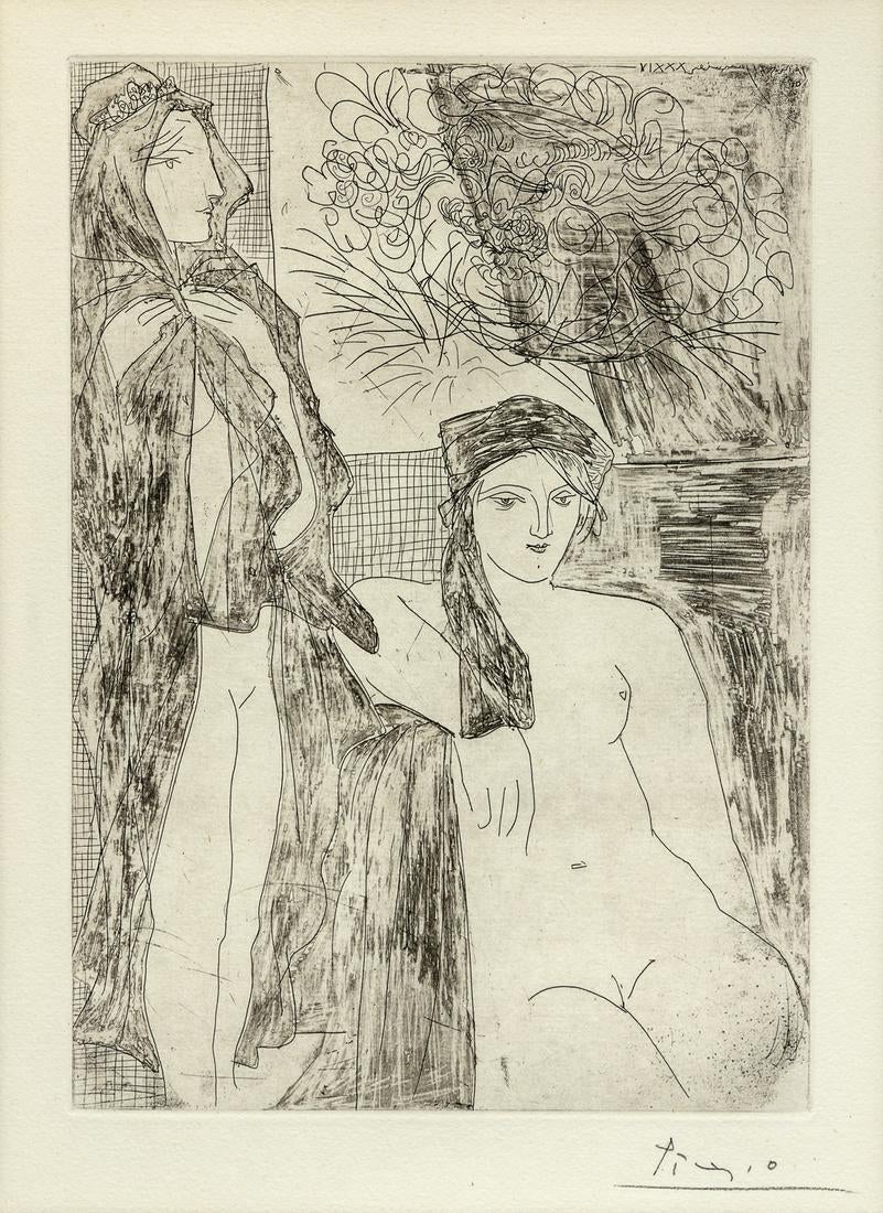 Rembrandt et Deux Femmes, Plate 35 from La Suite Vollard (Bloch 215)