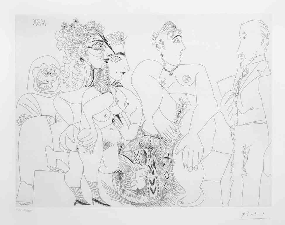 Maison close: Degas avec son album, Celestine, trois filles, et un pouf marocain (from the 156 series) (Bloch, 1942)