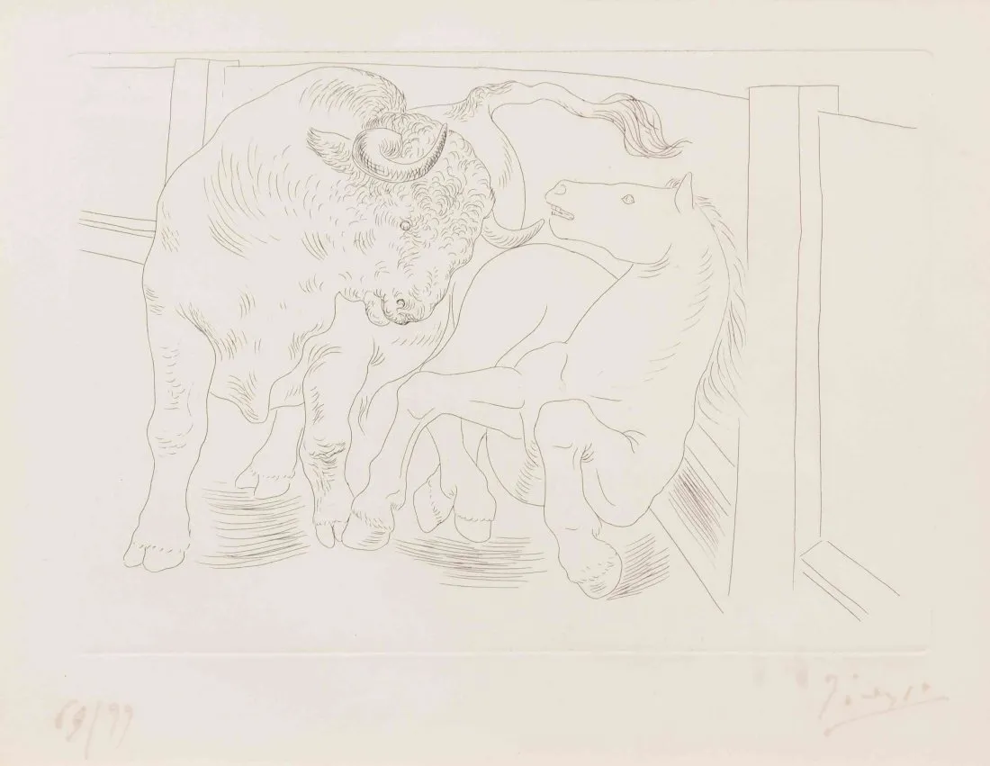 Taureau et cheval, 1927 (from Le chef d'oevure inconnu) (Bloch, 84)