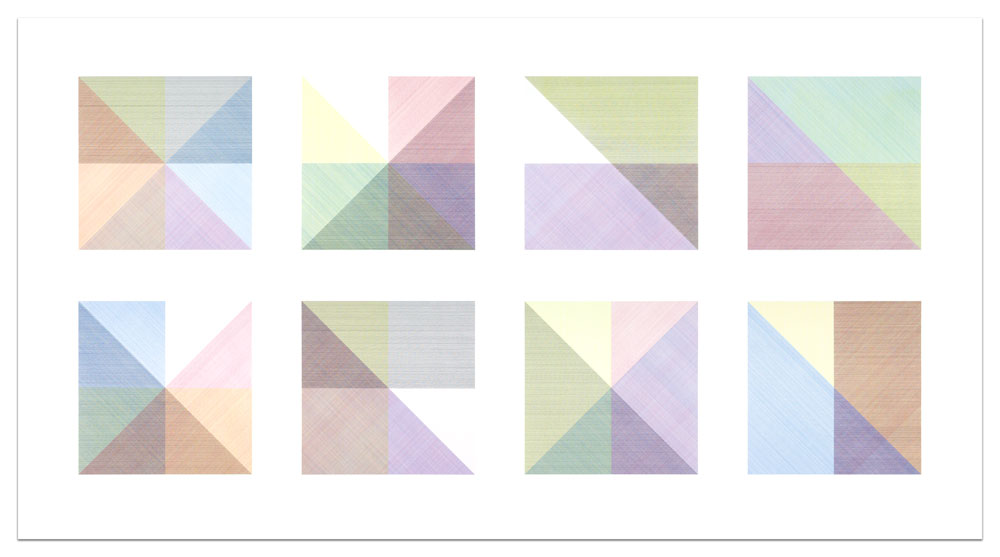 Eight Squares With a Different Color in Each Half Square (Divided Vertically and Horizontally) Composite (S-37)