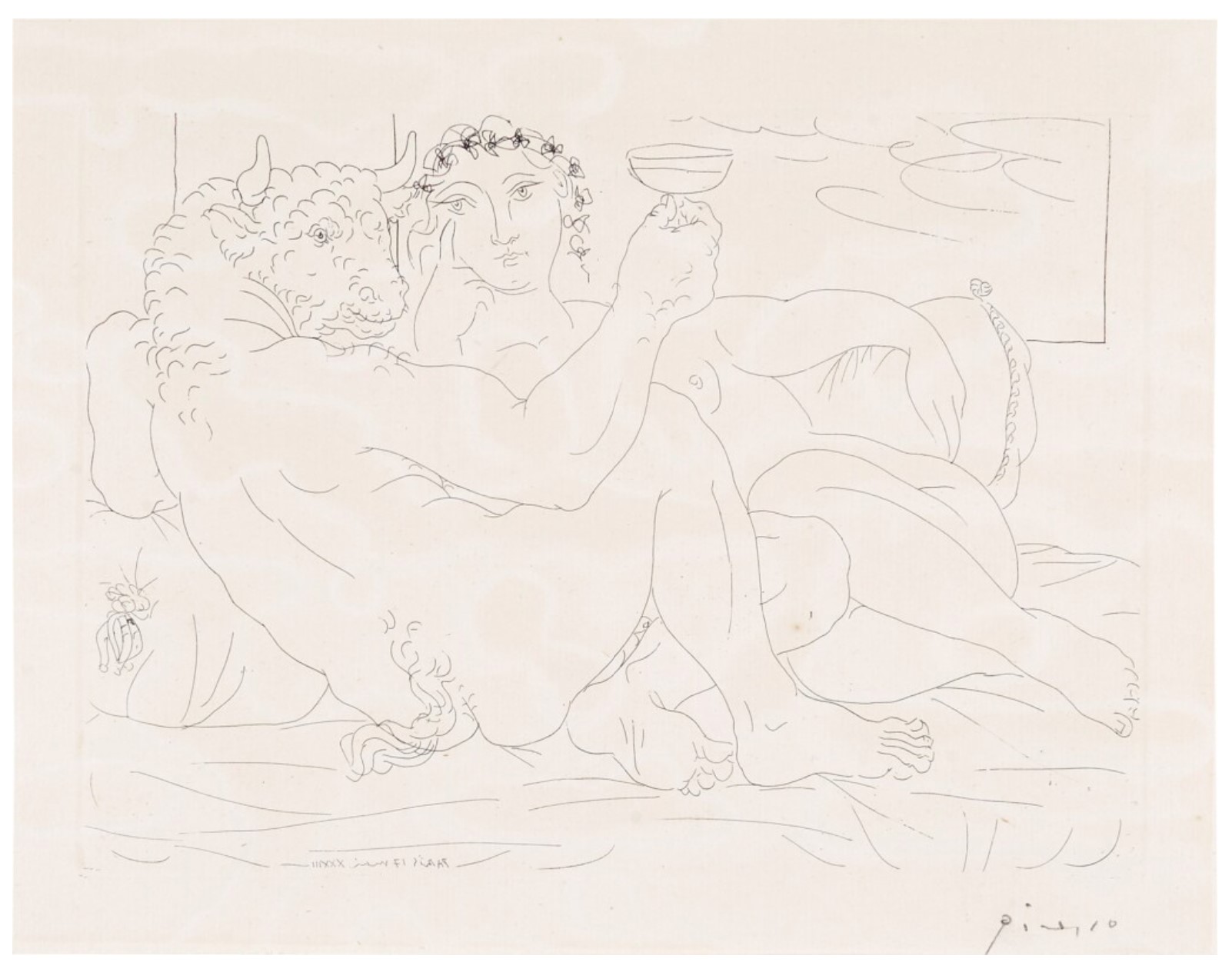 Minotaure, une Coupe a la Main, et Jeune Femme (from la suite Vollard) (B. 190, Ba. 349)