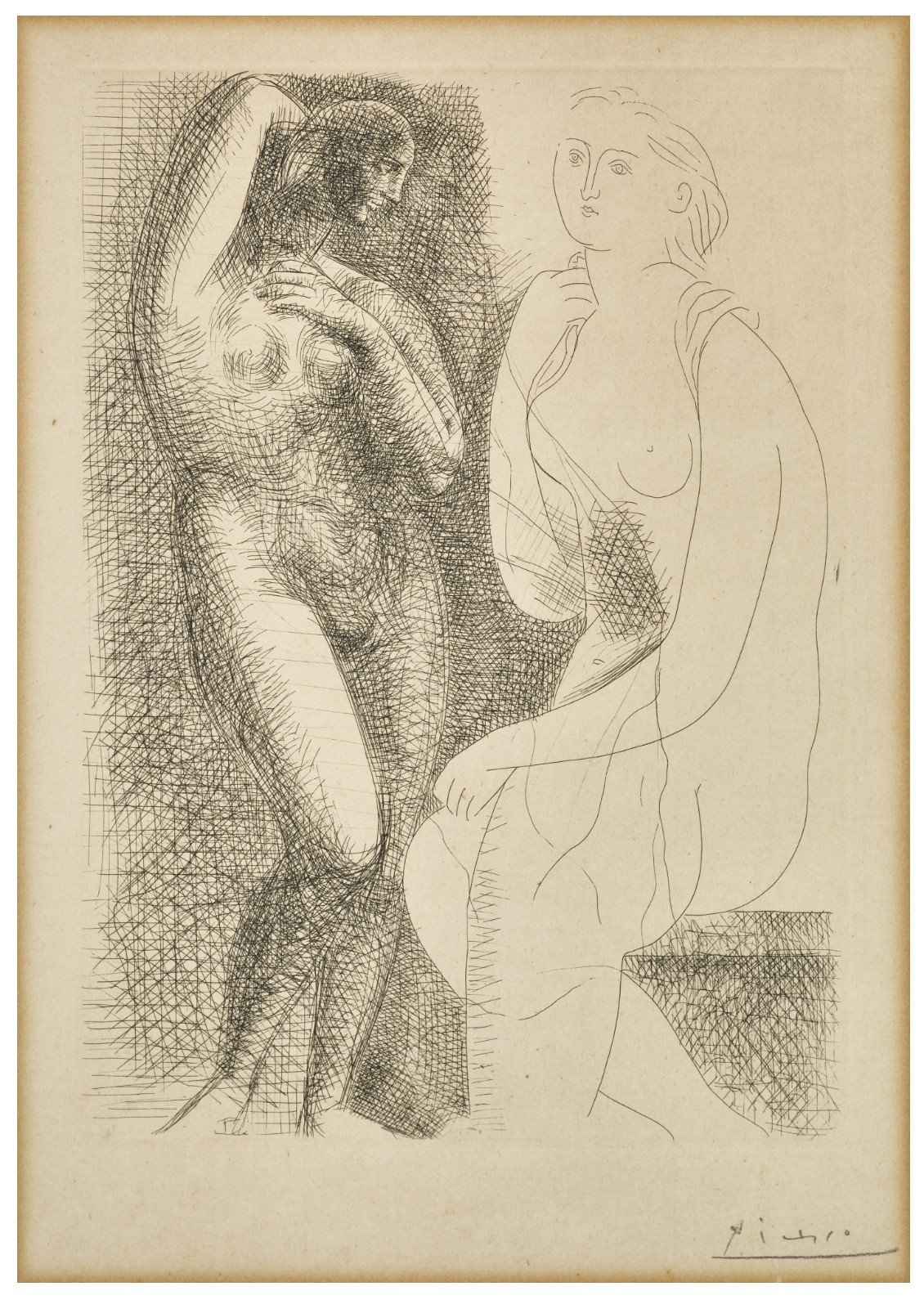 Femme nue devant une Statue (B. 139, Ba. 205)