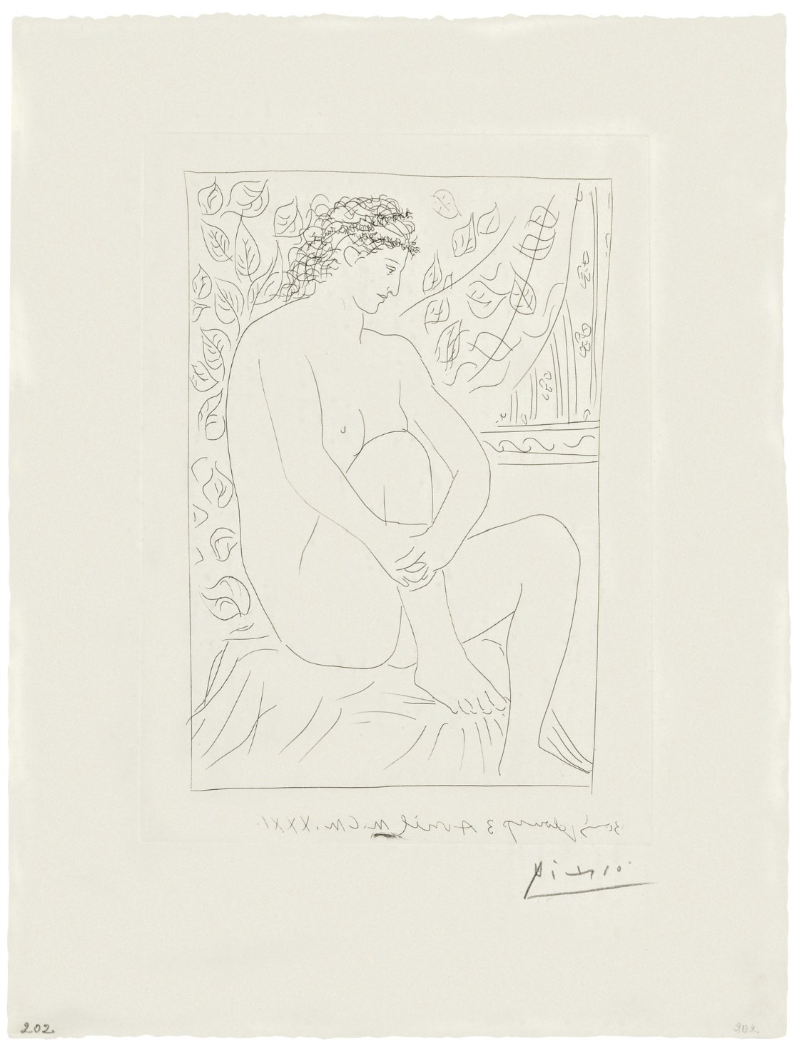 Femme Nue Assise Devant Un Rideau (from the Vollard suite) (Bloch 137, Baer 202)