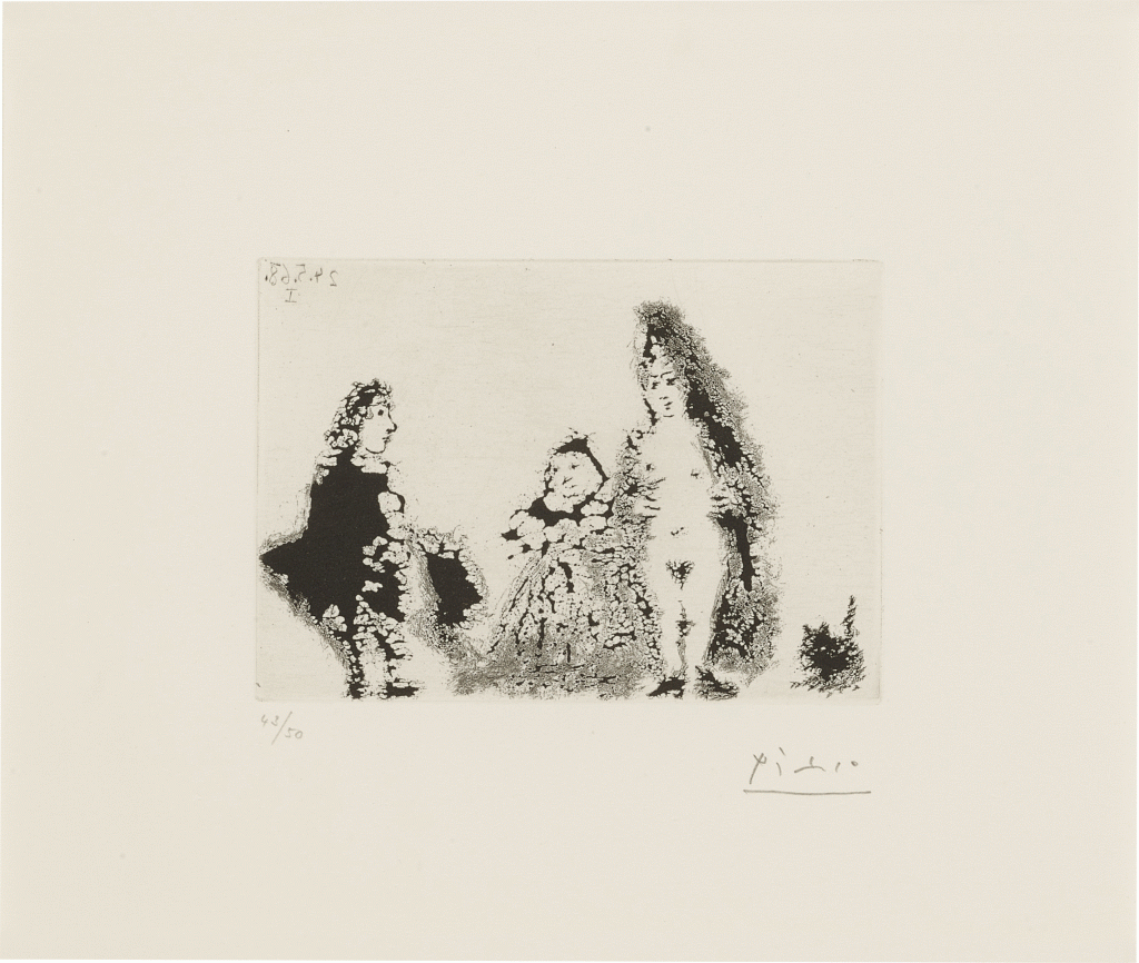 Celestine et fille avec un chat et un jeune client (Bloch 1587; Baer 1603)
