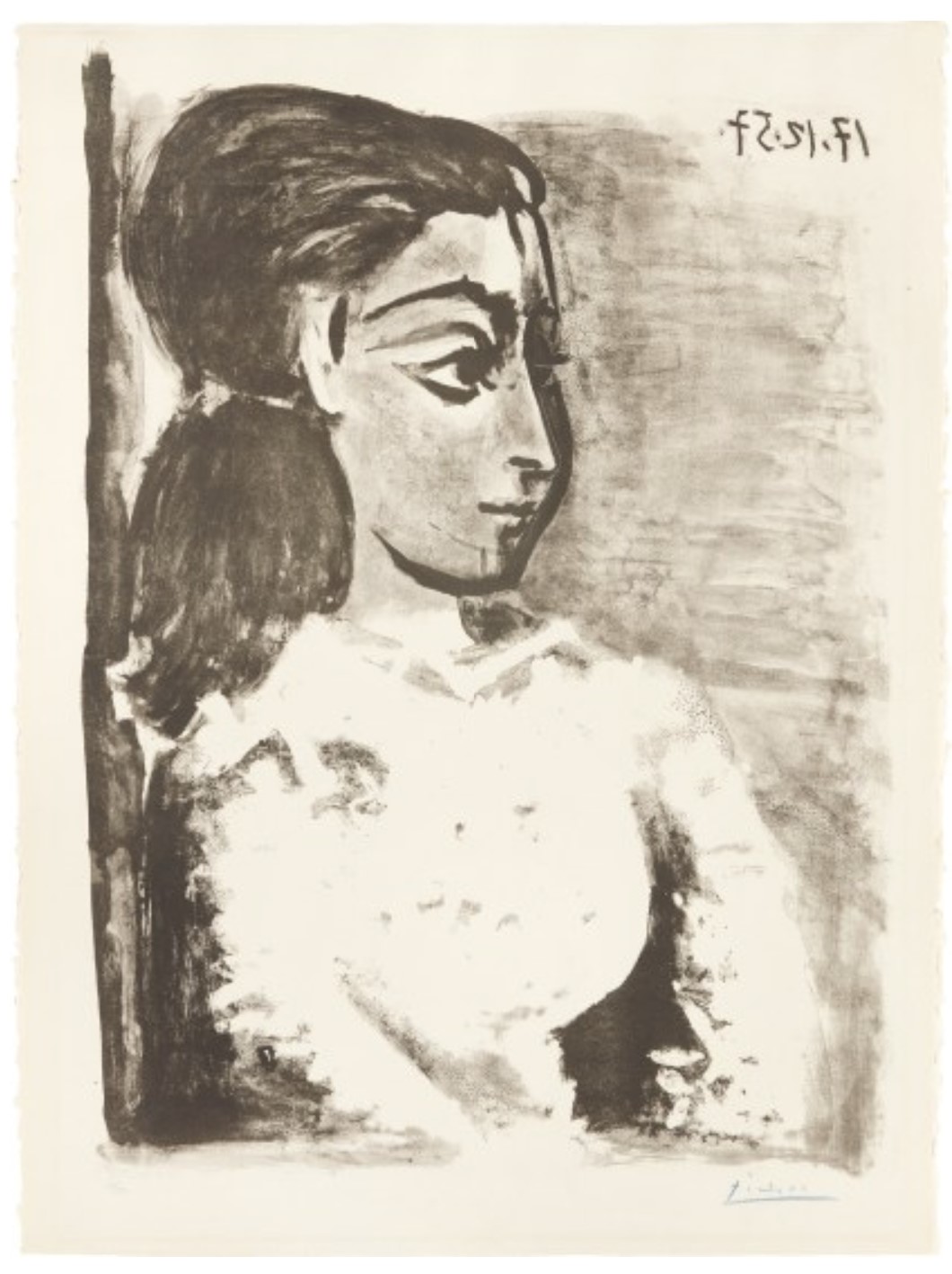 Buste de femme au corsage blanc (Jacqueline de profil) (Bloch 848; Mourlot 31)