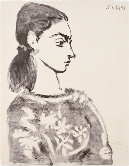 Femme au corsage a fleurs (Woman with Flower Bodice) (Jacqueline Roque) (Mourlot 307; Bloch 846)